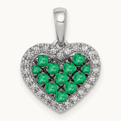 w/Black Rhodium Diamond/Emerald Heart Pendant, 14K White Gold