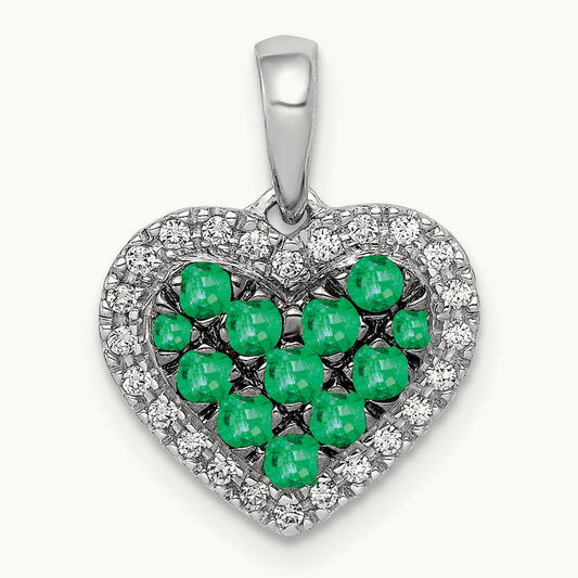 w/Black Rhodium Diamond/Emerald Heart Pendant, 14K White Gold