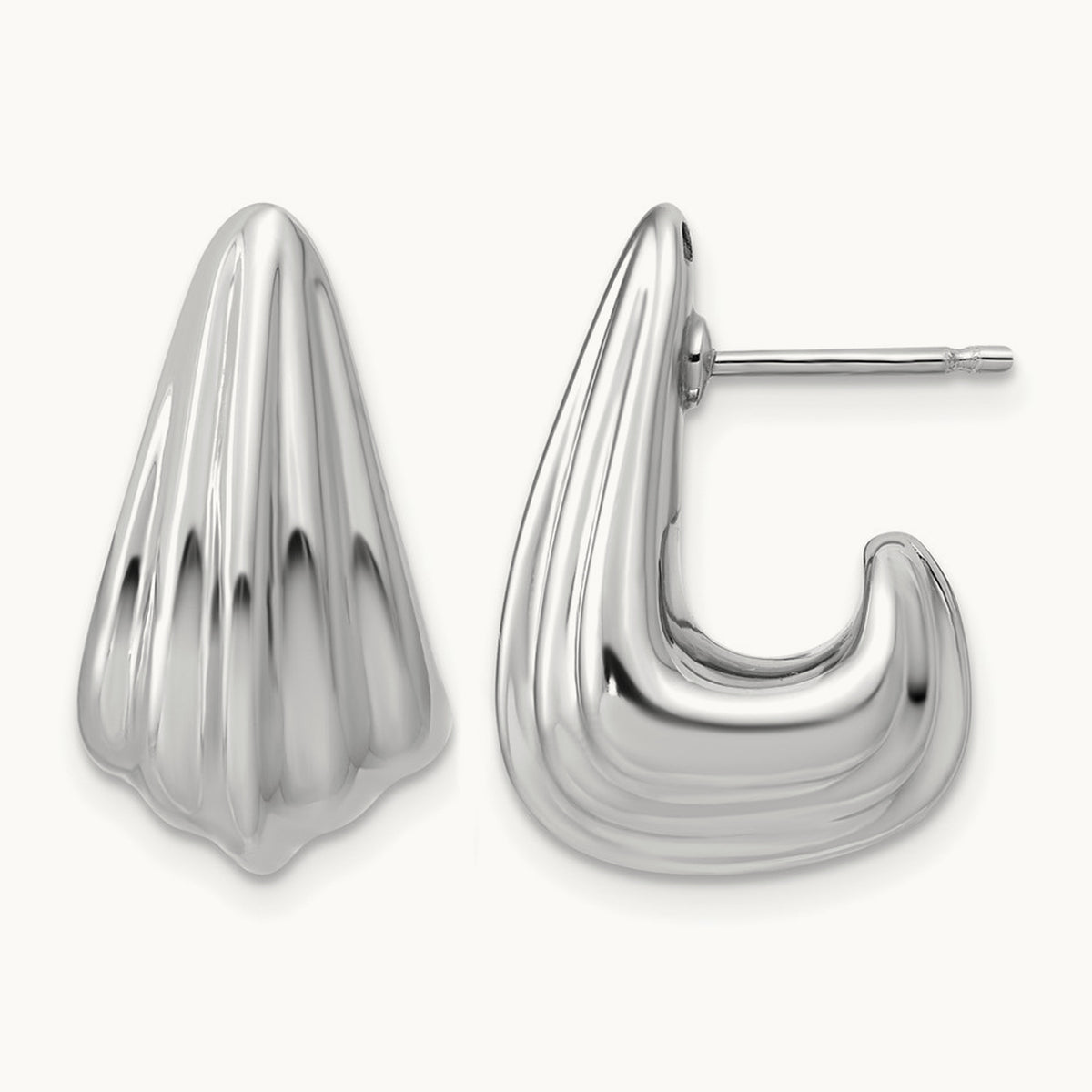 RH-plated Polished Grooved Post J-Hoop Earrings, Sterling Silver — Leslie's