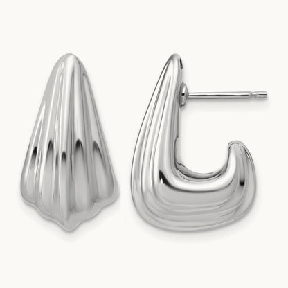 RH-plated Polished Grooved Post J-Hoop Earrings, Sterling Silver — Leslie's