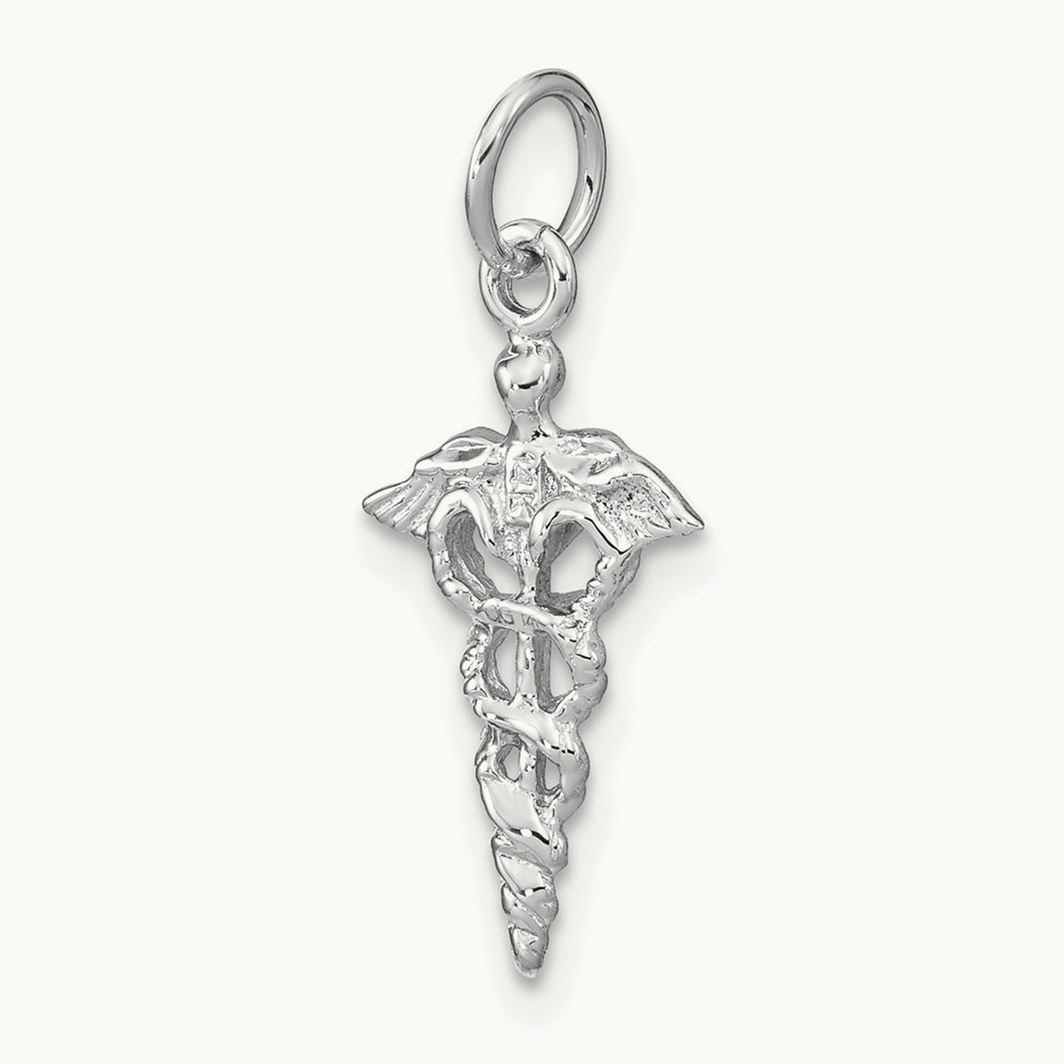 3-D Caduceus Charm, 14K White Gold