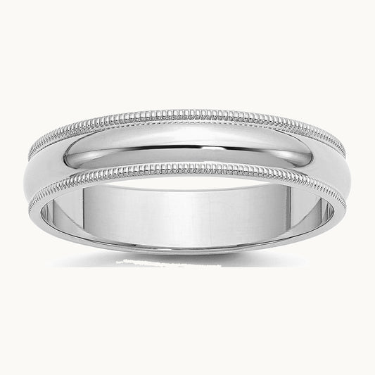 Sterling Silver Rhodium-plated 5mm Half Round Milgrain Band