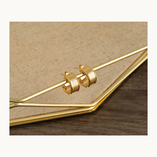 Polished and Grooved J-Hoop Post Earrings — Leslie's — photo set