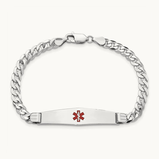Medical Soft Diamond Shape Red Enamel Flat Curb Link ID Bracelet — 7mm