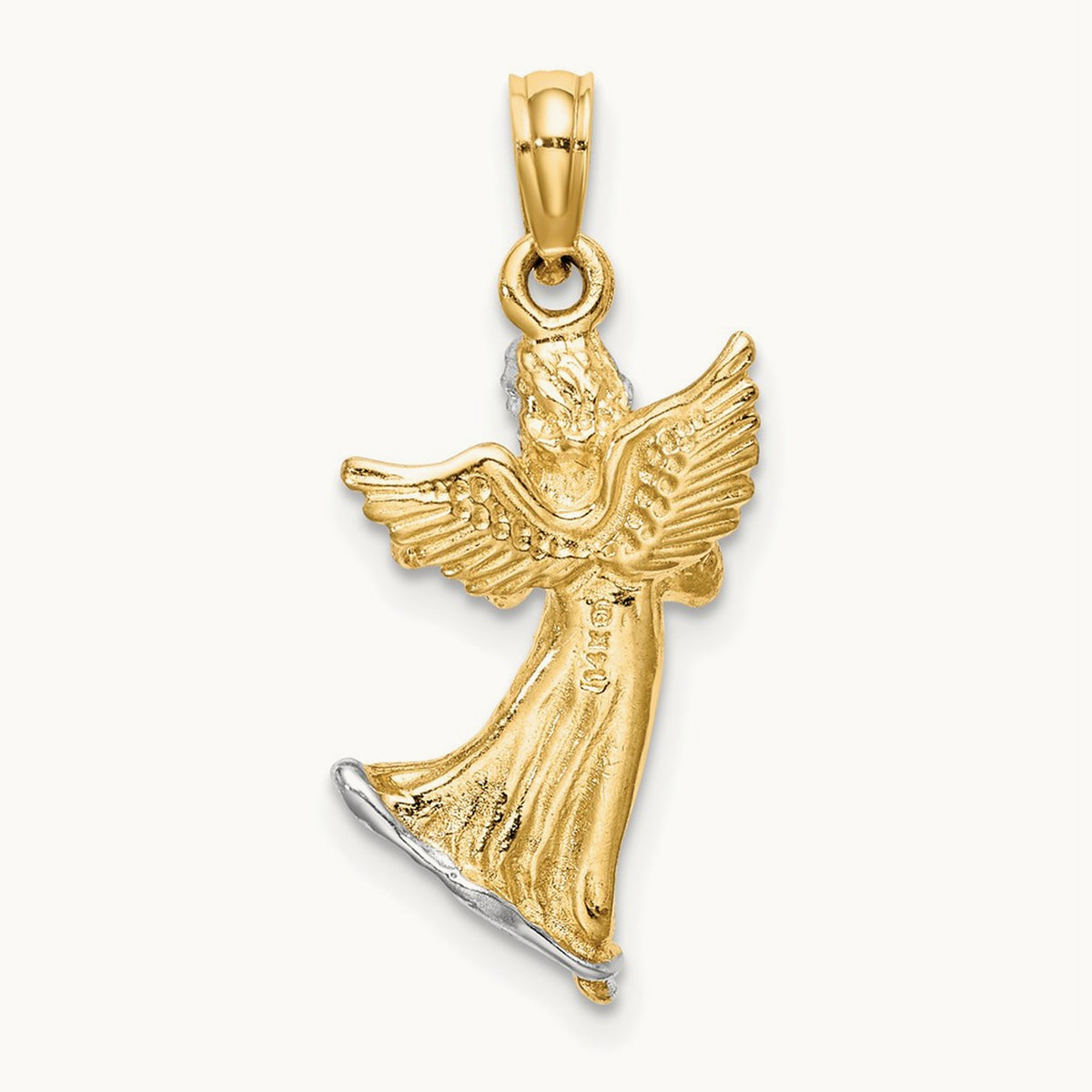 w/ White Rhodium 3-D Angel Playing Violin Charm, 14K