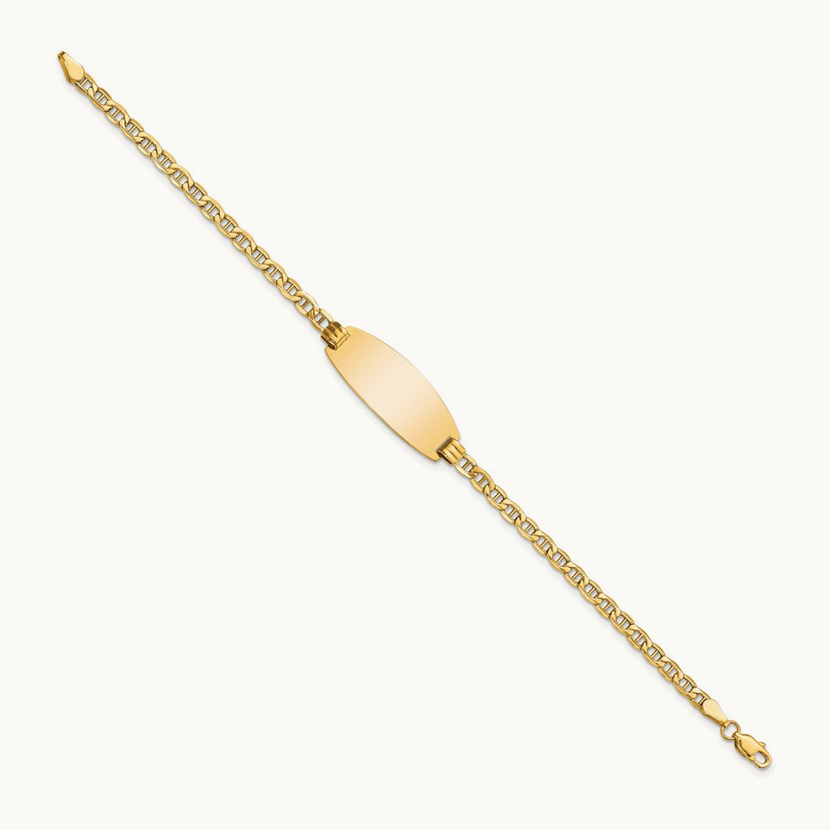 Semi-Solid Oval Anchor ID Bracelet, 14K