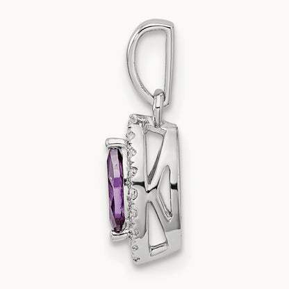 Amethyst Feb Birthstone Pendant, 0.10 ct tw Lab-Grown Diamond