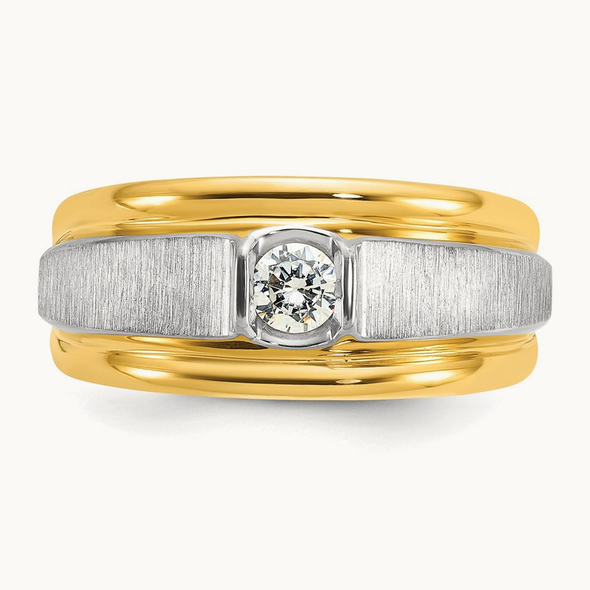 IBGoodman Men's Polished and Satin Diamond Complete Ring, 14K Two-tone