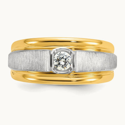 IBGoodman Men's Polished and Satin Diamond Complete Ring, 14K Two-tone