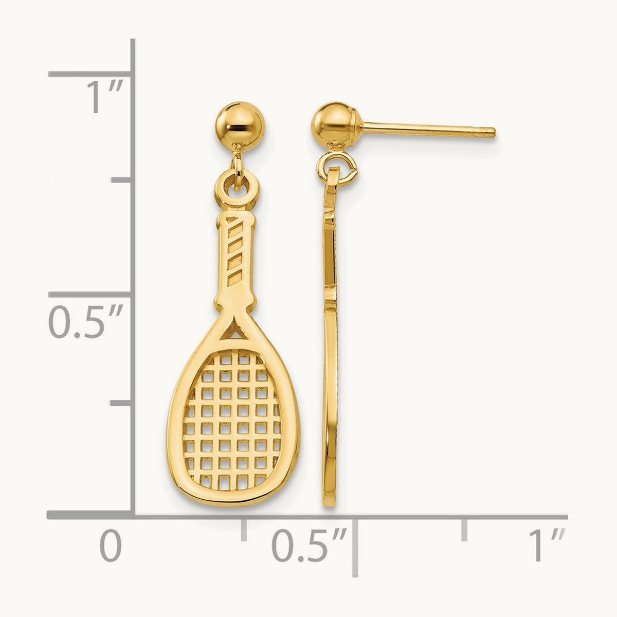 Polished Racquet Dangle Post Earrings, 14K