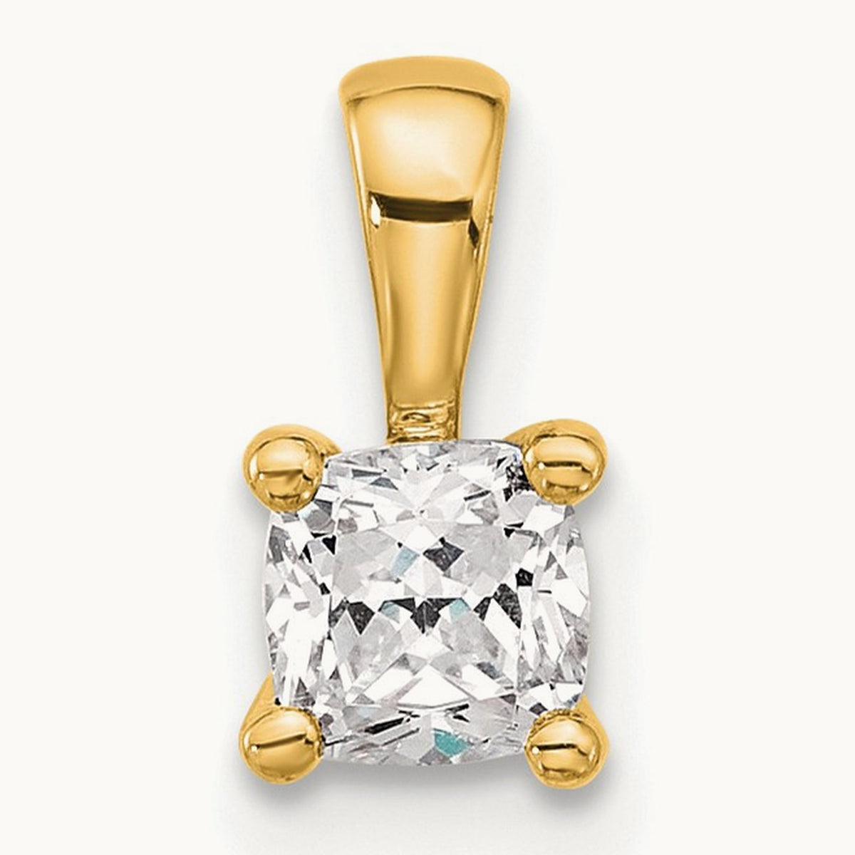 Cushion Four-Prong Pendant, 1/2-5 ct Lab-Grown Diamond — 14K Yellow Gold