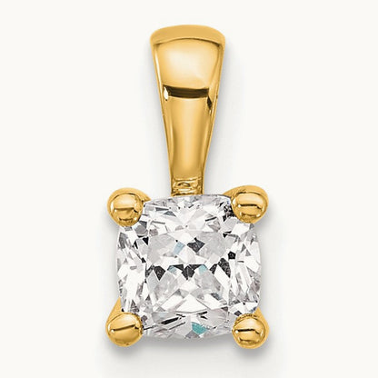 Cushion Four-Prong Pendant, 1/2-5 ct Lab-Grown Diamond — 14K Yellow Gold