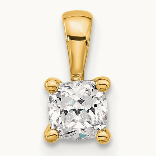 Cushion Four-Prong Pendant, 1/2-5 ct Lab-Grown Diamond — 14K Yellow Gold