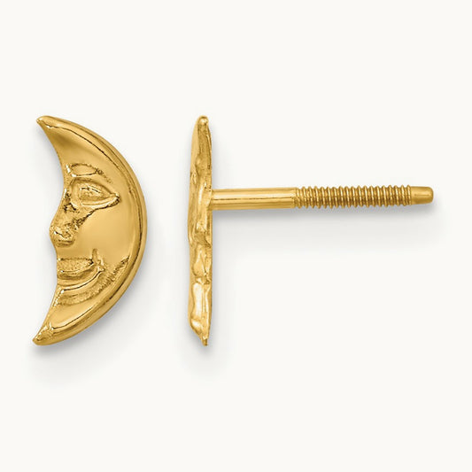 Madi K Moon w/ face Post Earrings, 14K