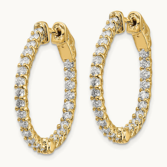 Diamond Round Hoop w/Safety Clasp Earrings, 14K