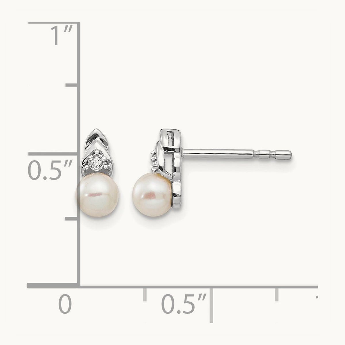 Freshwater Cultured Pearl and Diamond Post Earrings — 14K White Gold, 9mm