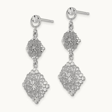 D/C Filigree Medallion Drop Earrings, 14K White Gold