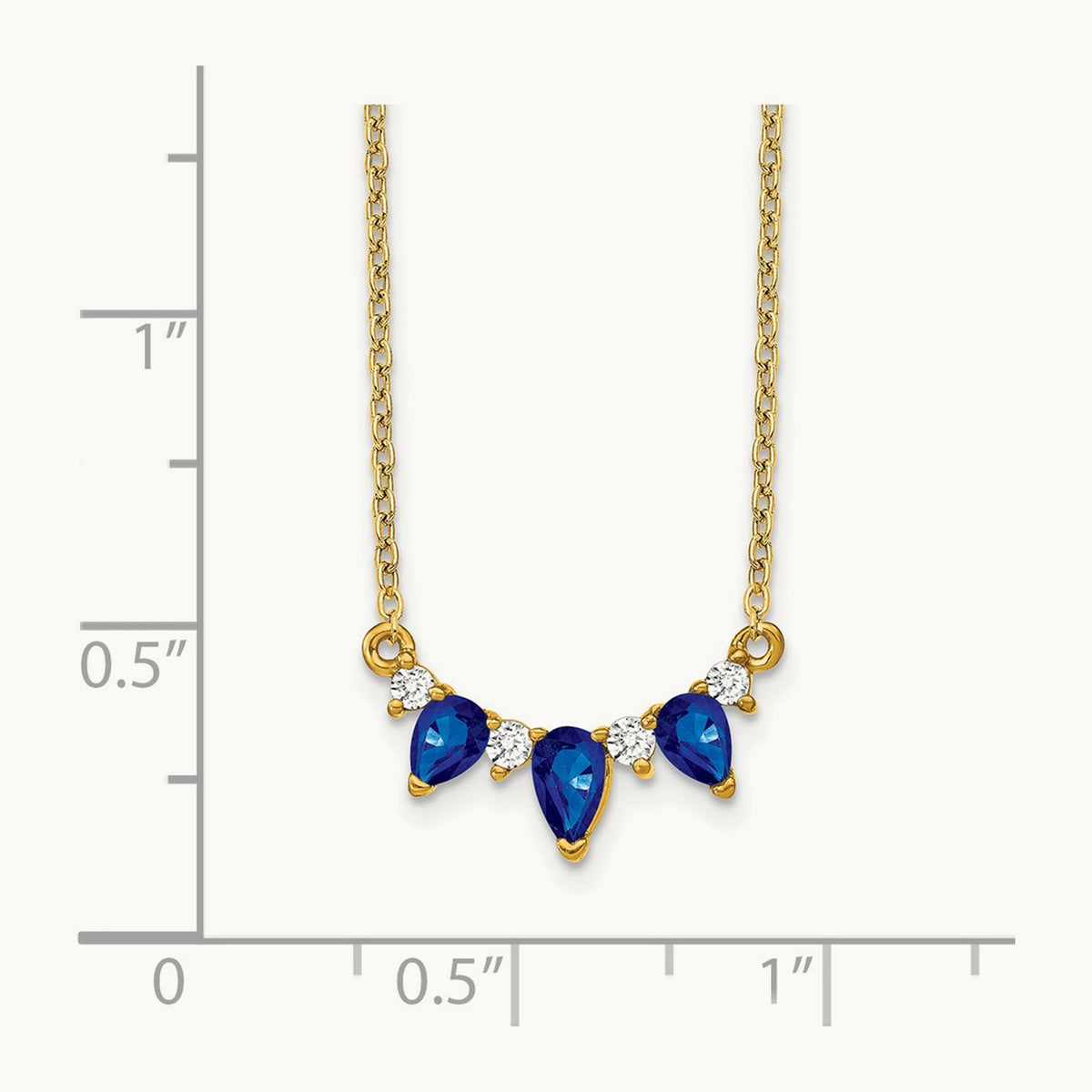 Pear Sapphire and Diamond 18 inch Necklace — 14K Yellow Gold