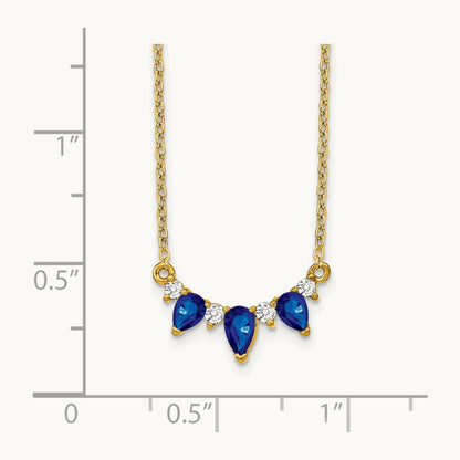 Pear Sapphire and Diamond 18 inch Necklace — 14K Yellow Gold