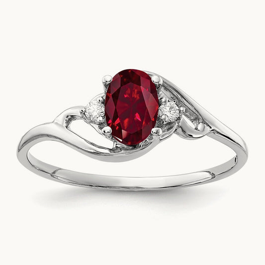 6x4mm Oval Created Ruby AA Diamond ring, 14K White Gold