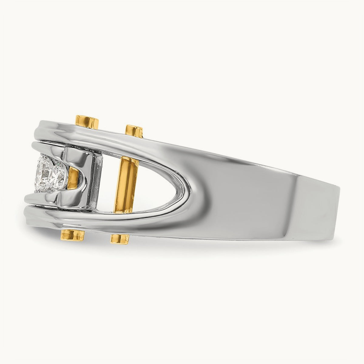 14ktt IBGoodman Men's Polished Grooved Cut-Out 5-Stone Diamond Ring
