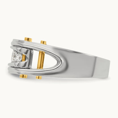 14ktt IBGoodman Men's Polished Grooved Cut-Out 5-Stone Diamond Ring
