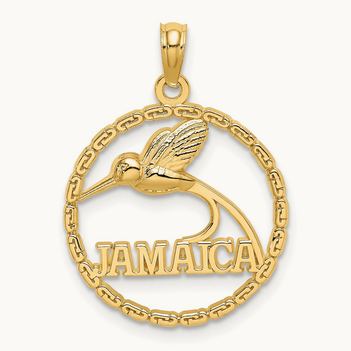 JAMAICA w/ Bird in Circle Charm, 14K