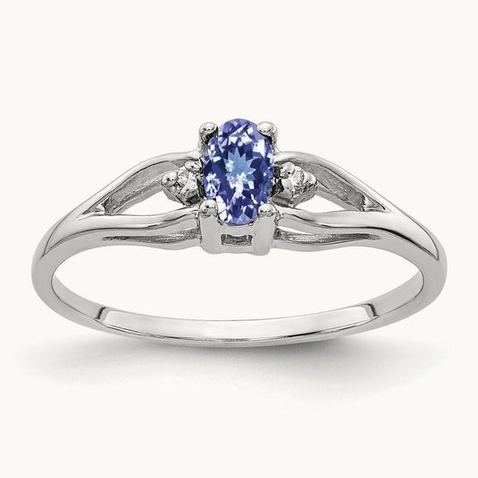 5x3mm Oval Tanzanite AA Diamond ring, 14K White Gold