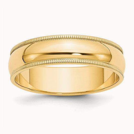 Milgrain Half Round Band, 6mm, 10K Yellow Gold