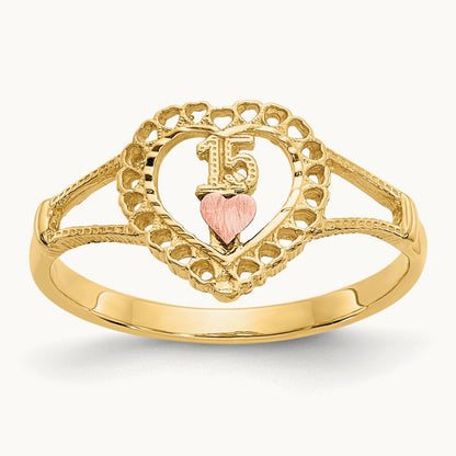 15 Heart Ring, 14K Two-tone