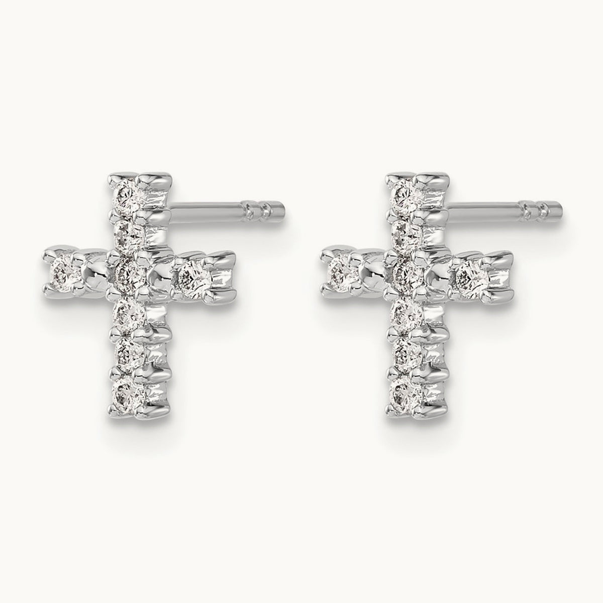 Polished Diamond Cross Post Earrings — 14K White Gold, 10mm