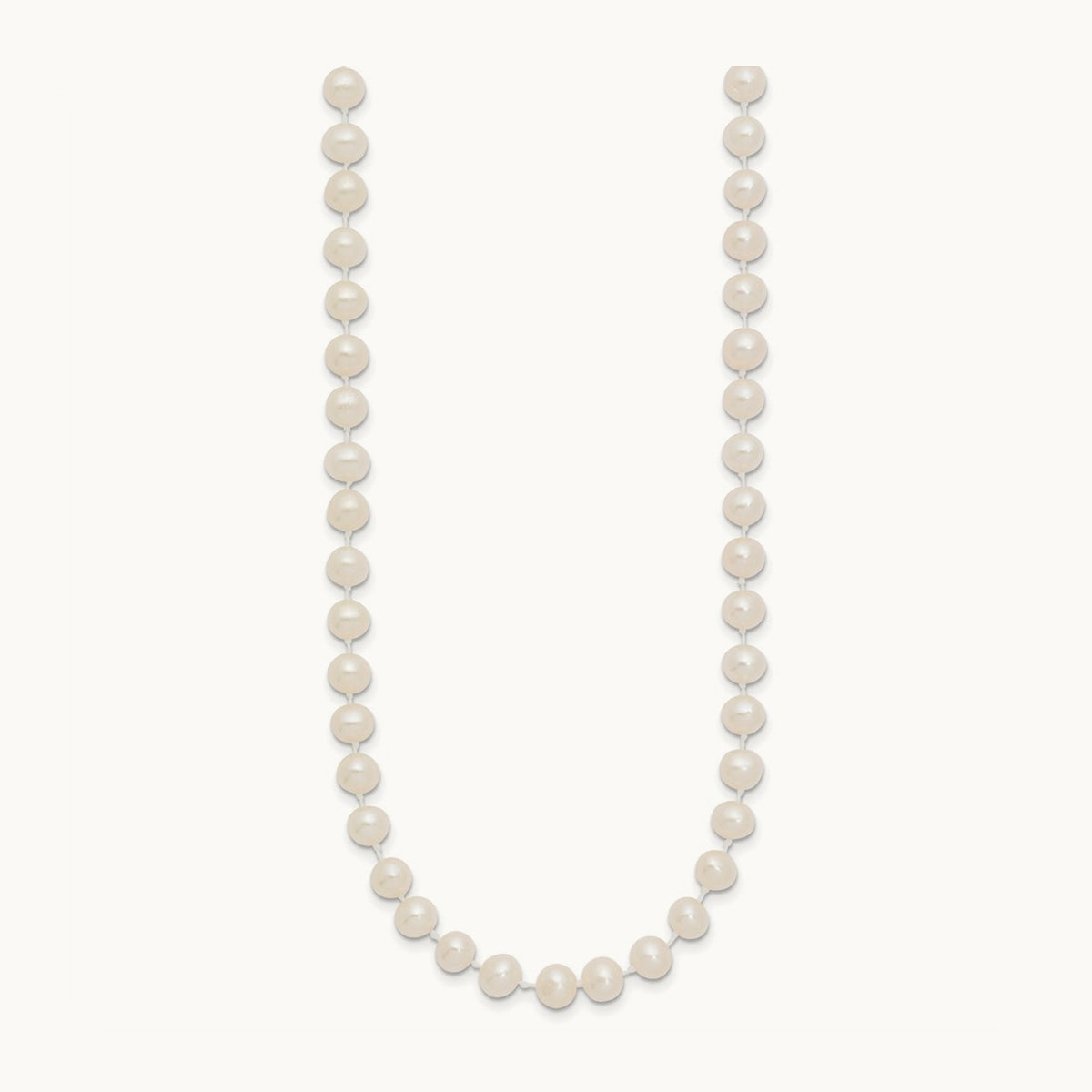 5- White Semi Round Freshwater Cultured Pearl Necklace, 14K