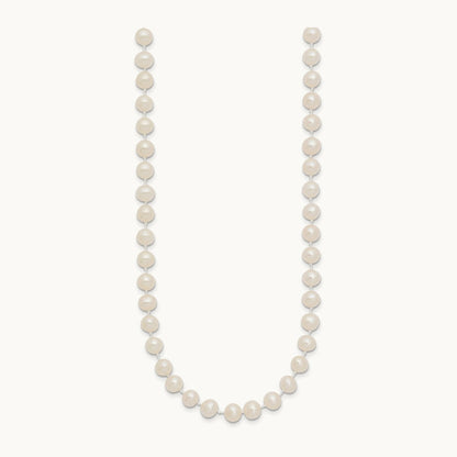 5- White Semi Round Freshwater Cultured Pearl Necklace, 14K