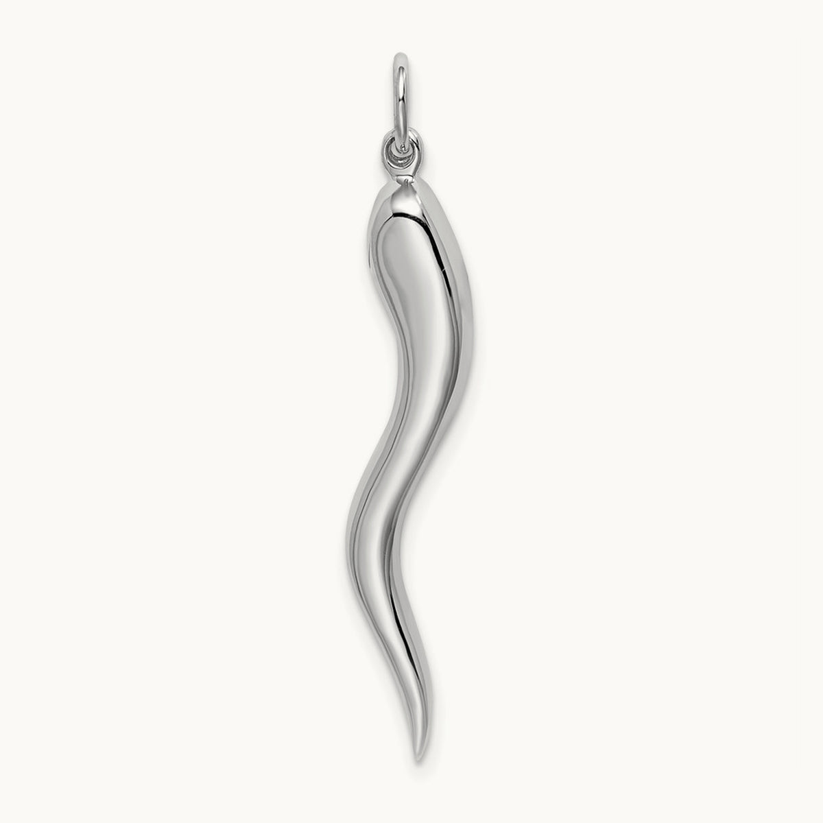 Solid Polished 3-D Large Italian Horn Charm, 14K White Gold