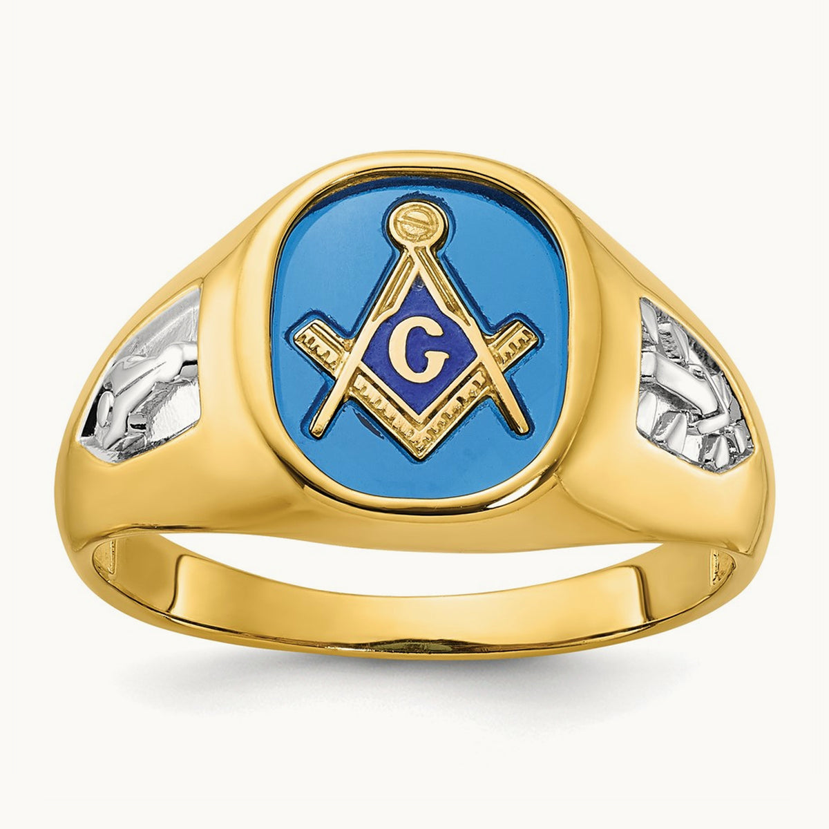 IBGoodman Men's w/ White RH & Cr. Sapphire Masonic Ring, 14K