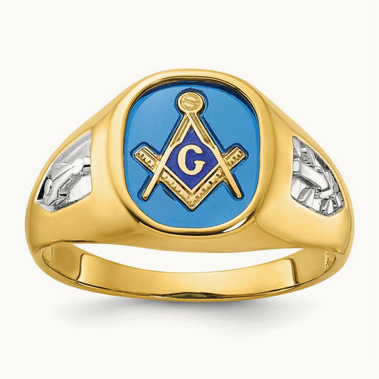 IBGoodman Men's w/ White RH & Cr. Sapphire Masonic Ring, 14K