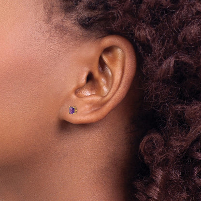 Amethyst Square Post Earrings — 4mm