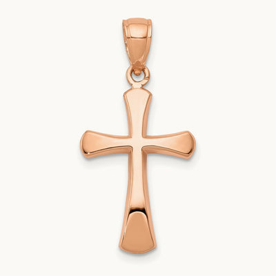 Polished Beveled Cross w/ Round Tips Charm — 14K Rose Gold