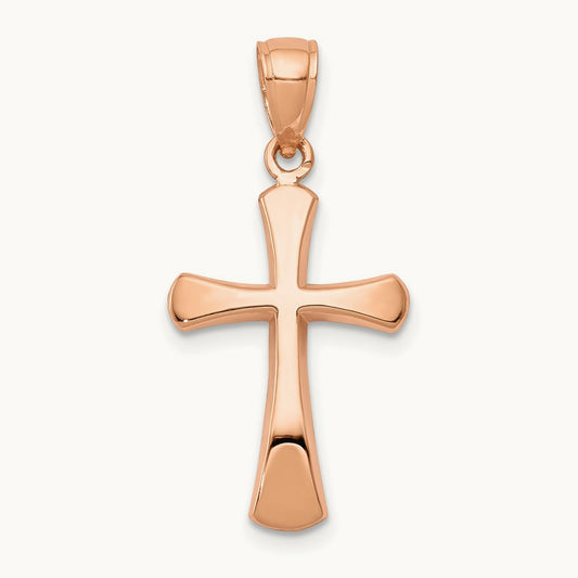 Polished Beveled Cross w/ Round Tips Charm — 14K Rose Gold