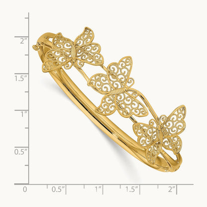 Filigree Butterfly Hinged Bangle Bracelet, 14K