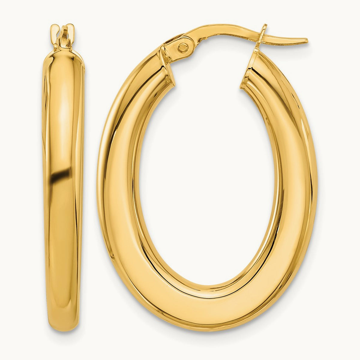 Polished Tube Oval Hoop Earrings — 14K Yellow Gold