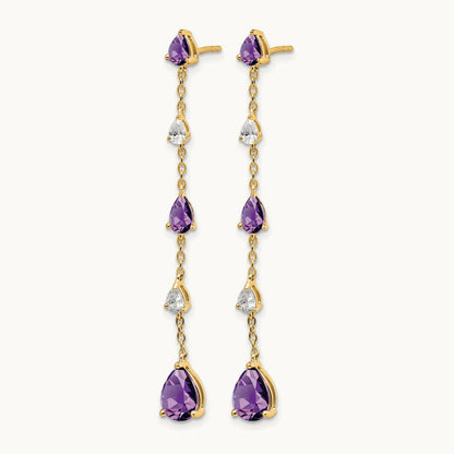 Amethyst and White Topaz Dangle Earrings, 14K