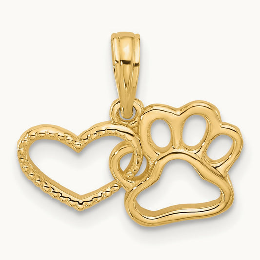 Polished Fancy Heart and Paw Charm, 14K