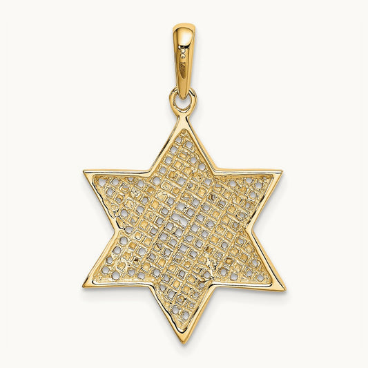 w/Rhodium Solid Mesh Star Of David Charm, 14K