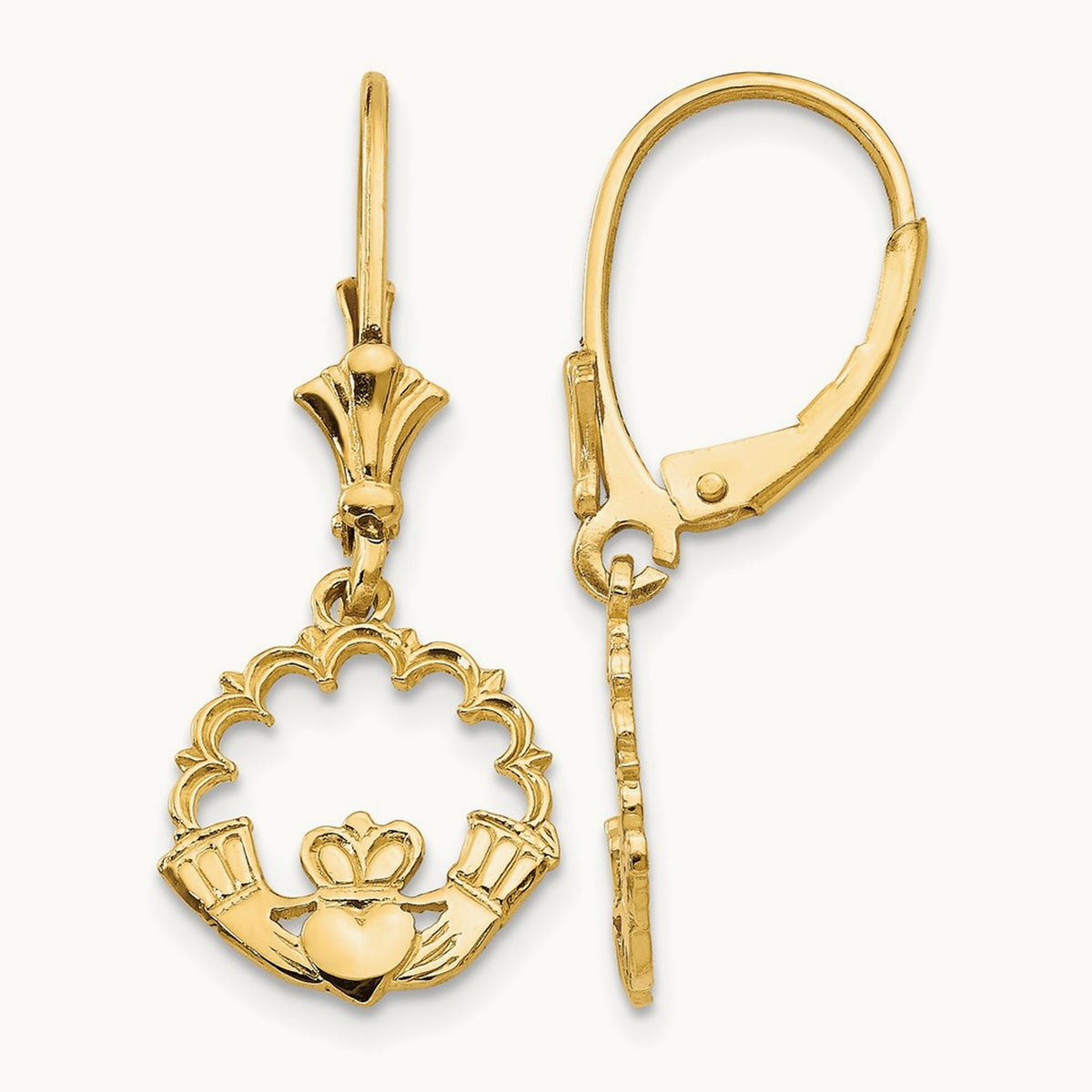 Claddagh in Circle Leverback Earrings, 14K