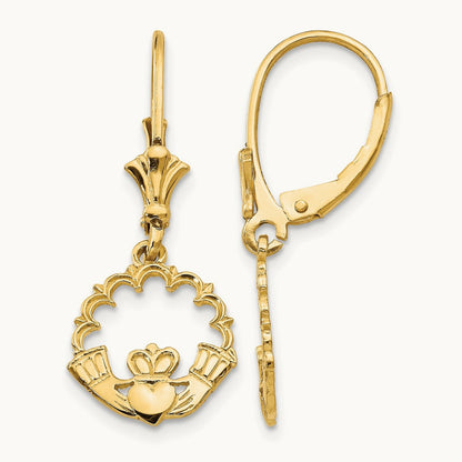 Claddagh in Circle Leverback Earrings, 14K
