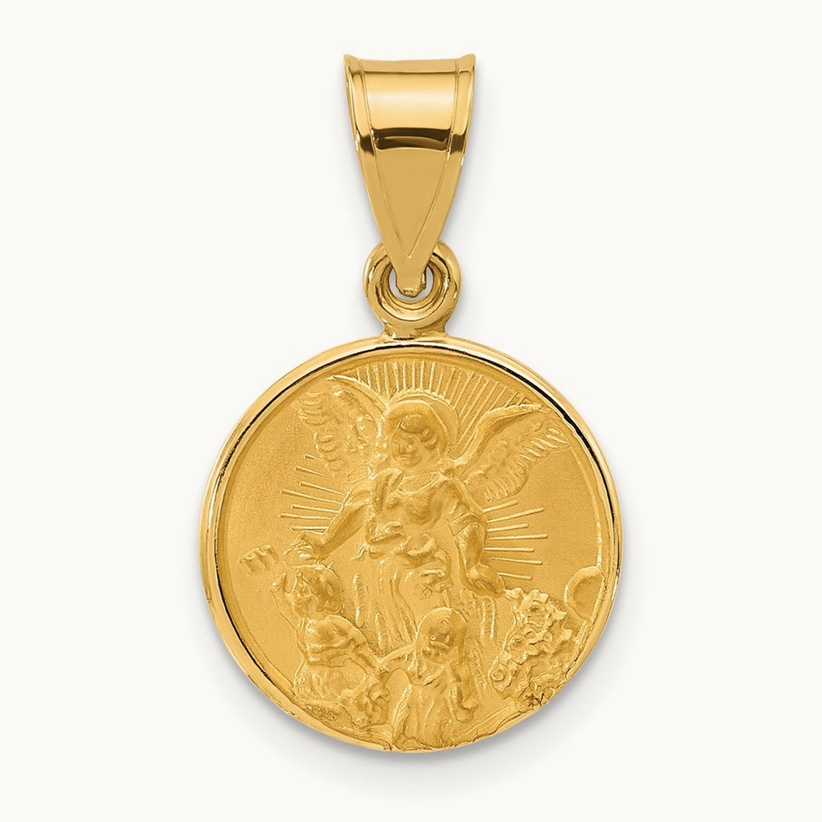 Polished and Satin Solid Our Guardian Angel Medal, 14K