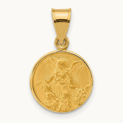 Polished and Satin Solid Our Guardian Angel Medal, 14K