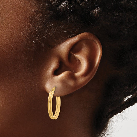 Polished and Grooved Oval Hoop Earrings — Leslie's — 10K Yellow Gold, 23.4mm