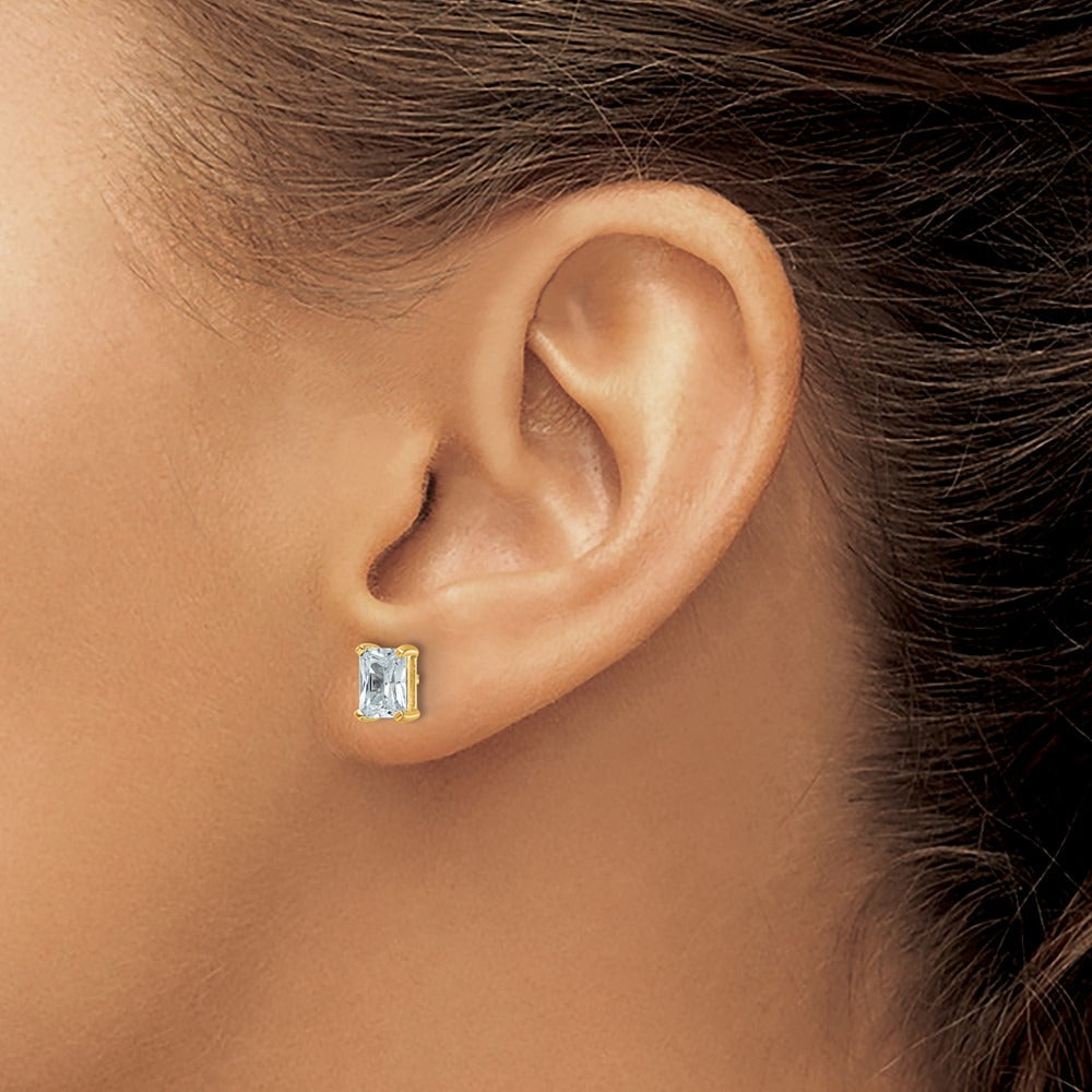 Radiant Four-Prong Stud Earrings, 0.50-6.00 ct tw Lab-Grown Diamond — 2 ct, 14K Yellow Gold